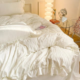 Triogift Ruffled Seersucker Cute Bedding Set