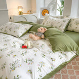 Triogift Sage Green Wildflowers Bedding Set