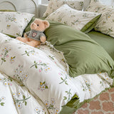 Triogift Sage Green Wildflowers Bedding Set