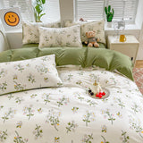 Triogift Sage Green Wildflowers Bedding Set