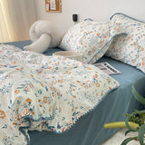 Triogift Stitched Edge Blue Wildflowers Bedding Set