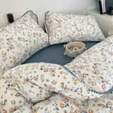 Triogift Stitched Edge Blue Wildflowers Bedding Set