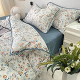 Triogift Stitched Edge Blue Wildflowers Bedding Set