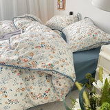 Triogift Stitched Edge Blue Wildflowers Bedding Set