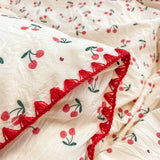 Triogift Stitched Edge Red Cherries Bedding Set