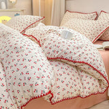 Triogift Stitched Edge Red Cherries Bedding Set