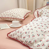 Triogift Stitched Edge Red Cherries Bedding Set