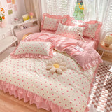 Triogift Little Pink Heart Ruffle Bedding Set