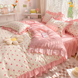 Triogift Little Pink Heart Ruffle Bedding Set