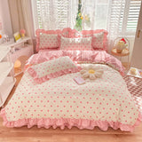 Triogift Little Pink Heart Ruffle Bedding Set