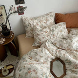 Triogift Vintage Pale Flowers Print Cotton Bedding Set