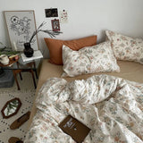 Triogift Vintage Pale Flowers Print Cotton Bedding Set